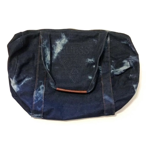 Guess Handbags - Guess Navy Blue Tie-Dye Canvas Tote with Brown Accent